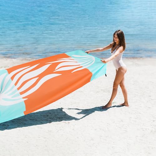 Beach Blanket Waterproof Sandproof Oversized, 9 Ft X 10 Ft Extra Large Sand Free Beach Mat with 4 Stakes, Compact Outdoor Essentials with Storage Bag for Beach, Picnic, Camping, Travel - color: Coral Blue, size: 9x10 FT (1～8 person)