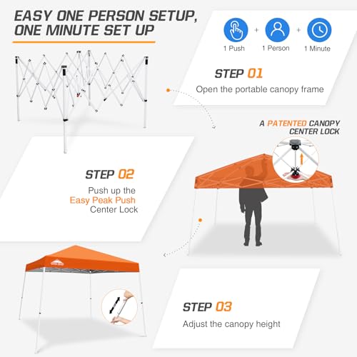 EAGLE PEAK 10x10 Slant Leg Pop-up Canopy Tent Easy One Person Setup Instant Outdoor Beach Canopy Folding Portable Sports Shelter 10x10 Base 8x8 Top (Orange) - color: Orange, size: 10x10