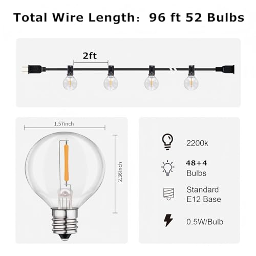 HISTAR 96FT LED Outdoor String Lights with Remote Waterproof G40 Globe Lights with 52 Dimmable LED Bulbs, Outdoor Patio Lights Decorative for Backyard Balcony Bistro Cafe - size: 96ft with remote