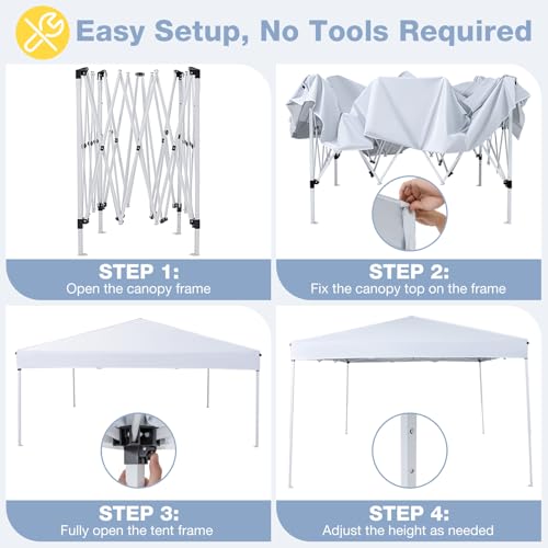 Tangkula 10x10 FT Pop Up Canopy, UPF50+ Outdoor Tent with 4 Sandbags, 8 Stakes, 4 Wind Ropes, Heavy-Duty Carbon Steel Frame, Carrying Bag, Portable Canopy Tent for Party Event Camping Travel (White) - color: White, size: 10x10 Ft