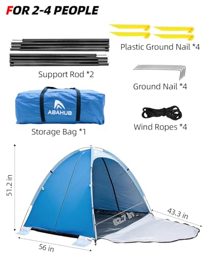Abahub 3 Person Beach Tent Sun Shelter with UPF 50+ UV Protection, Portable Sun Shade with 4 Doors and 360° Ventilation, Lightweight Beach Cabana for Beach, Camping, Fishing & Outdoor Activities - size: 4 DOOR