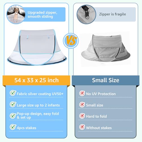 Baby Beach Tent, Pop Up Beach Tent Sun Shade for Beach, UPF 50+ UV Protection Sun Shelters for Infants with Carry Bag for Outdoor Travel, Camping(Gray) - color: Gray