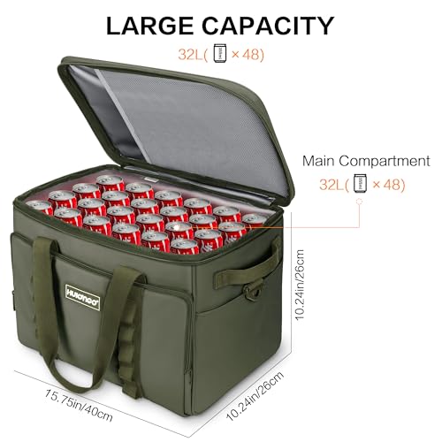 Soft Insulated Cooler Bag Collapsible Large Travel Coolers Soft Sided Coolers Ice Chest, Leakproof, Waterproof - color: green