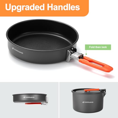 Odoland Camping Cookware Mess Kit, Non-Stick Lightweight Camping Pot and Fry Pan Set with Mesh Bag for Backpacking, Outdoor Cooking and Picnic - size: 2.4L Pot + 1.2L Fry Pan