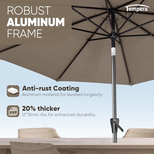 Tempera Patio Market Outdoor Table Umbrella with Push Button Tilt and Crank, Large Sun Umbrella with Sturdy Pole & Fade Resistant Canopy, Easy to Set - color: Taupe, size: 7.5 FT