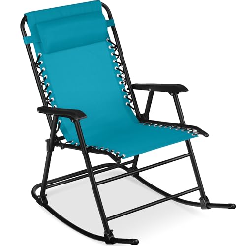 Best Choice Products Outdoor Zero Gravity Rocking Chair, Folding Reclining Patio Lounge Chair with Adjustable Pillow for Lawn, Beach, Camping - Peacock Blue - color: Peacock Blue