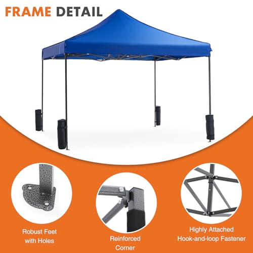 OLIXIS 10x10 Ft Pop Up Canopy Tent, Waterproof Outdoor Canopy, Portable Instant Shade Shelter with Sandbags for Beach, Backyard, Parties, Camping and Commercial Events, Classic Blue - color: Classic Blue, size: 10 X 10 Ft