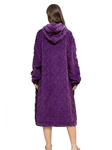 Oversized Sherpa Wearable Blanket Hoodie for Women Men,Long Comfortable Sherpa Blanket Sweatshirt Shaggy Pullover Plush Warm Cozy Blanket One Size Fits All Purple - color: Jacquard Purple