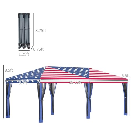 10' X 20' Pop Up Canopy Gazebo Tent with Netting, Heavy Duty Instant Sun Shelter with Carry Bag, Portable Large Tents for Parties for Outdoor, Garden, Patio, American Flag Pattern Event Tent