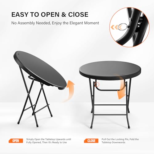 VINGLI 32" Round Folding Commercial Banquet Table, Portable Plastic Coffee Card Dining Table for Kitchen or Outdoor Party Wedding Event, 1 Pack, Black - color: Black