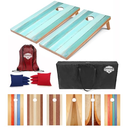 World Series of Cornhole Regulation Size Cornhole Boards – Lightweight & Durable All-Wood Construction | Backyard Bean Bag Toss Set | Rugged Outdoor Game for Tailgates, BBQs, & Backyard Battles - color: Coastal Color Beach
