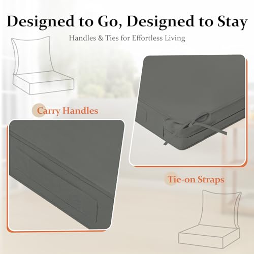 downluxe 24x24 Outdoor Chair Cushions, Waterproof Fade Resistant Patio Furniture Cushions with Handle & Removable Cover, Deep Seat Outdoor Cushions for Sofa, Couch and Patio Chairs, Dark Grey - color: Dark Grey, size: 24 x 24 Inch