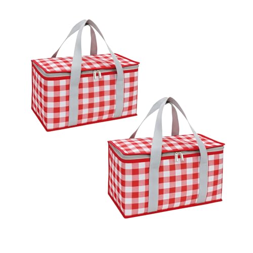 2pcs Insulated Picnic Bag Reusable Cooler Bags with Zipper Top, Foldable Picnic Basket for Food Storage，Portable Picnic Basket for Outdoor Camping, Party, Beach Trip (A) - color: A