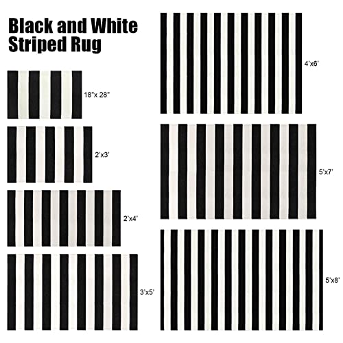 LEEVAN Black and White Outdoor Rug 3X5, Cotton Washable Striped Patio Rugs Hand Woven Front Door Mat, Reversible Entryway Rug Farmhouse Black Floor Carpet for Balcony/Courtyard/Entrance - color: Black and White Stripes, size: 3' x 5' (Rectangular)
