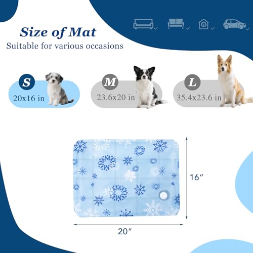 Cooling Mat for Dogs - 2025 Upgraded 20"x16" Washable Pet Cooling Pad for Cats, Non-Slip Kennel Bed for Summer, Portable Ice Mat for Dogs/Cats - color: Azure Snowflakes, size: 20"*16"(Small)