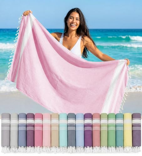 LANE LINEN Large Beach Towel, Turkish Towel, Lightweight Beach Towels for Adults, 39"x71" Oversized Pool Towels, Absorbent, Quick Dry, Durable Sand Proof Beach Towel, 39"x71" - Candy Pink - color: 05: Candy Pink, size: Pack of 1