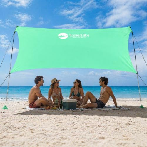 EasierHike Beach Shade Tent, 7 × 7.15 Ft Portable Easy Pop Up Beach Canopy, UPF50+ Sun Protection Shelter, Windproof & Water Resistant, Stable with 4 Sandbags & Windproof Cords, Perfect for Family - color: Mint Green, size: 7x7.15 FT 2 Poles