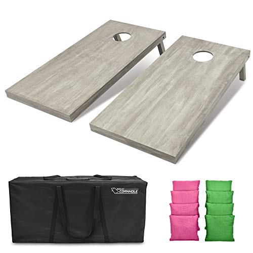 GoSports 4 ft x 2 ft Regulation Size Wooden Cornhole Boards Set - Includes Carrying Case and Bean Bags (Choose Your Colors) Over 100 Color Combinations - color: Bright Green & Pink