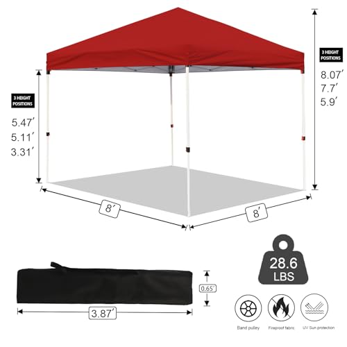 Northroad 8X8 FT Pop Up Canopy, Outdoor Instant Canopy Tent w/Carrying Bag, Portable Gazebo Shelter for Wedding Party,Commercial Event,Patio,Garden,Beach -Red - color: Red, size: 8x8