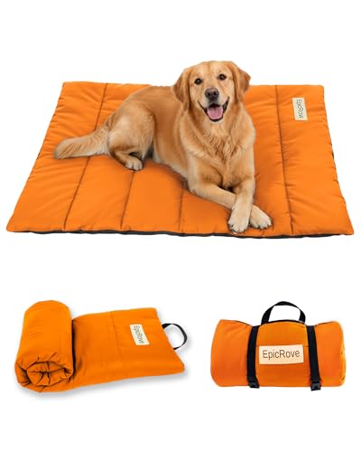 RovePad Trail Dog Bed Mat 43"x27" – Waterproof Non Slip Outdoor Travel Mat for Camping & Car – Silent Peachskin Roll-Up Pad for Medium & Large Dogs, Machine Washable - color: Orange