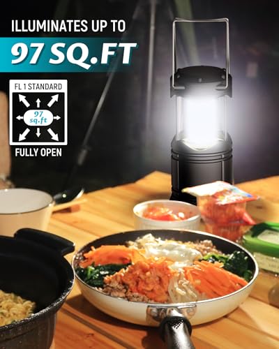 Lichamp 4 Pack LED Camping Lanterns, Battery Powered Camping Lights LED Collapsible Flashlight Portable Emergency Supplies Kit, A4BK - color: Black