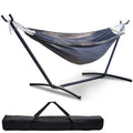 Free Standing Hammock with Stand, 550lbs Capacity - Anti-Flip Curved Spreader Bars - Premium Cotton Portable Hammock for Deck, Porch, Garden - Easy Assembly with Carrying Bag, Heather Gray - color: Heather Gray