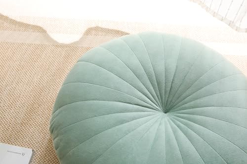 Floor Pillow Meditation Cushion Round Large Floor Pillows Seating for Adults, Velvet Thick Floor Cushions for Yoga Living Room Balcony Outdoor Tatami 18inch（Green） - color: Green