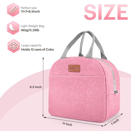 Lunch Bag for Women & Men Adult Insulated Lunch Box, Small Leakproof Cooler Food Lunch Containers Reusable High Capacity Lunch Tote Bags for Work, Travel, Outdoor (Pink) - color: Pink