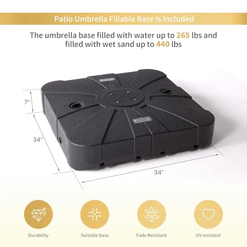 JZAC & QZYD 9x12 FT Outdoor Cantilever Patio Umbrella with Base Included and LED Lights, Large Heavy Duty 2-Tier Aluminum Offset Umbrellas with 360-Degree Rotation for Pool Deck, Beige - color: Beige, size: 9'×12' - Weighted Base Included