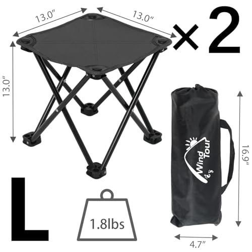 Wind Tour Portable Folding Camping Stool Outdoor Camping Lightweight Samll Chair for Fishing Hiking Gardening and Beach with Carry Bag (13.0”X13.0” Large Black -2) - color: 13.0”x13.0” Large Black -2