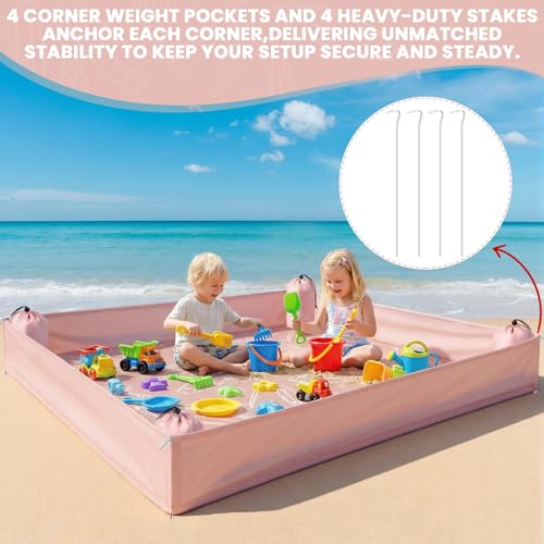 Large Beach Blanket Sandproof Waterproof with Side Walls, 71"x57" Pink Outdoor Portable Beach Blanket Includes 4 Storage Bags and 4 Stakes for Beaches Keep Sand Out Family Camping Park Travel Vacation