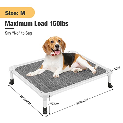 Veehoo Chew Proof Elevated Dog Bed - Cooling Raised Pet Cot - Silver Aluminum Frame and Durable Textilene Mesh Fabric, Unique Designed No-Slip Feet for Indoor or Outdoor Use, Black Silver, Medium - color: Black Silver, size: 32.0"L x 25.0"W x 7.0"Th