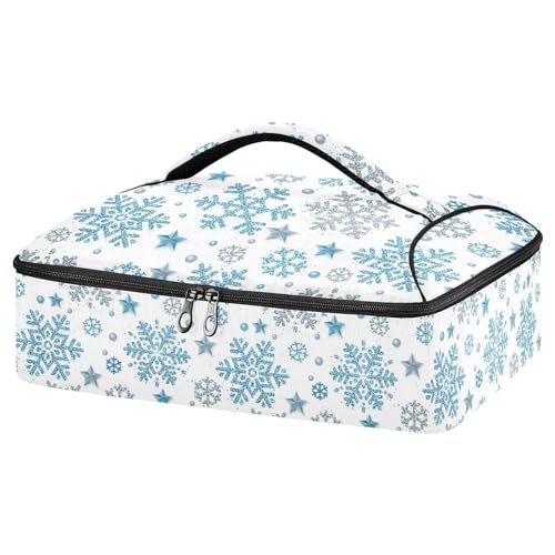 Christmas Snowflake Pizza Bag Thermal Tote Winter Blue White Sliver Xmas Insulated Casserole Cookware Carrier for Hot or Cold Food Fits 15" x 11" Baking Dish for Pockluck, Parties, Picnic,and Cookouts - color: Snowflake White