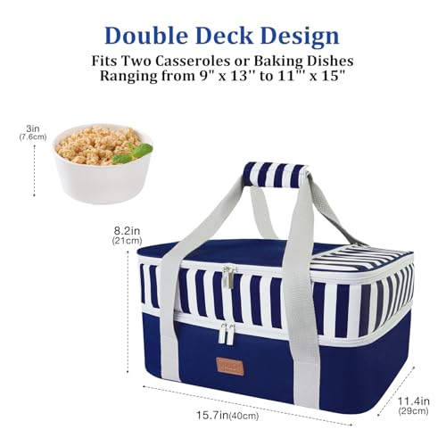 Casserole Carrier Bag - Double Decker Food Bag, Insulated Casserole Carrier for Hot or Cold Food, Lasagna Holder Tote for Picnics,Beaches,Traveling or Gifts (Blue) - color: Blue