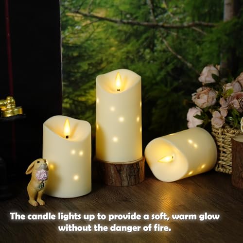 kakoya Outdoor Waterproof Flickering Flameless Candles with Embedded Star String,3Pcs LED Pillar Candles Battery Operated with Remote and Timers for Courtyard,Porch,Camping,Holiday Decoration(Ivory) - color: Ivory, size: D3.25“xH4"5"6"