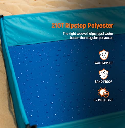 BeachBoba Sandproof Beach Blanket - Outdoor Playpen Sheet with Side Walls and Stakes to Keep Sand Out (Blue)