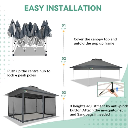 COBIZI 10x15 FT Pop up Gazebo on Clearance - Outdoor pop up Heavy Duty Canopy Tent,carpas para Patio, Screen Tents with Portable Carry Bag, Patio Gazebos for Camping, Garden, Deck, Backyard, Darkgrey