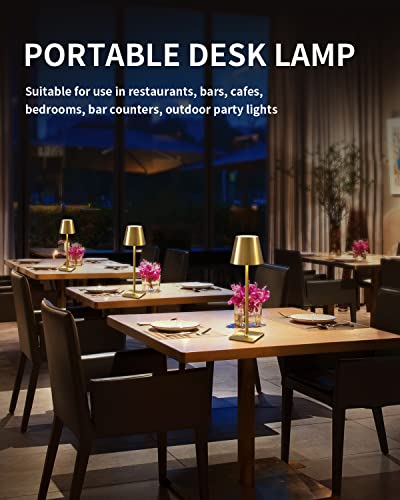 KDG 2 Pack Cordless Table Lamp,Portable LED Desk Lamp, 4000mAh Battery Operated, 3 Color Stepless Dimming Up, for Restaurant/Bedroom/Bars/Outdoor Party/Camping/Coffee Shop Night Light(Gold) - color: Electroplated Gold-2