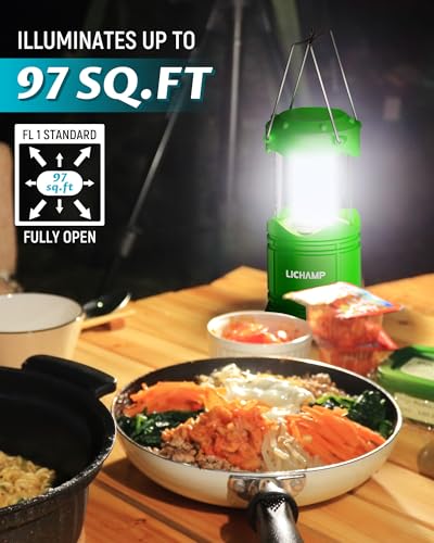 Lichamp 4 Pack LED Camping Lanterns, Battery Powered Camping Lights LED Collapsible Flashlight Portable Emergency Supplies Kit, A4DG - color: Green