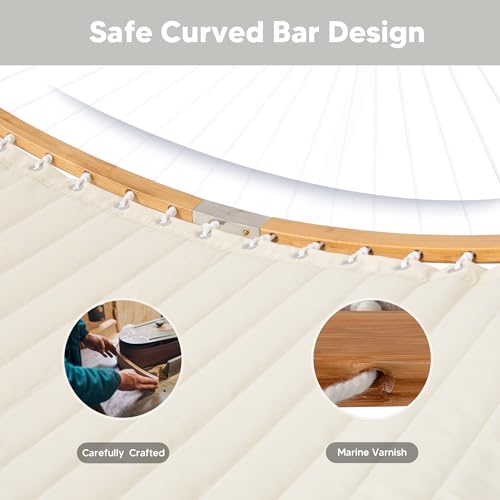 SUNCREAT Hammocks for Outside with Stand Included, Double Hammock with Curved Spreader Bar, Carrying Bag, Beige - color: Beige
