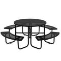 46-inch Black Round Outdoor Picnic Table with Umbrella Hole - Heavy Duty Coated Steel Metal Patio Dining Set for Garden, Courtyard, BBQ & Commercial Use - color: Black-round