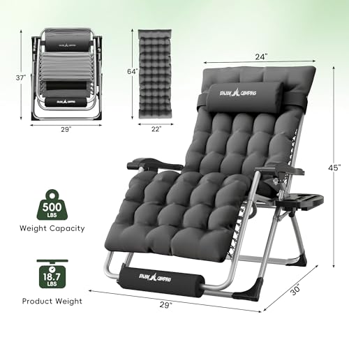 Amopatio Oversized Zero Gravity Chair, XL 29In Reclining Camping Lounge Chair w/Removable Cushion&Headrest, Upgraded Lock and Footrest, Folding Patio Recliner for Indoor Outdoor, Dark Grey - color: Dark Grey XL, size: 29in