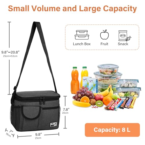 Tirrinia Insulated Lunch Bag for Women Men, Leakproof Lunch Box Containers for Adult, Work, School, Soft Lunchbox for Kids,Boys, Adult Cooler Bag for Picnic Hiking Beach,Charcoal - color: Charcoal, size: Medium -8L