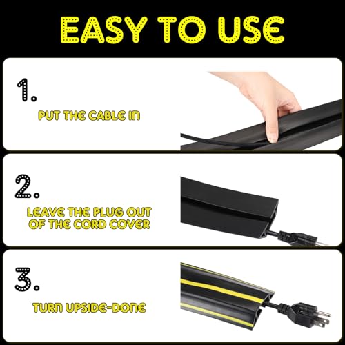 Pangda 10 FT Floor Cable Cover Heavy Duty Cord Cover Protector Power Cable Protector Soft Extension, Organize and Protect Wire on Floor for Home Office or Outdoor Settings (Black, Yellow) - color: Black、yellow, size: 10 ft