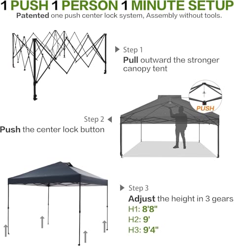 Tunbne 12'x12' Pop Up Canopy Tent with 1 Sidewall and 6 Pockets, One Push Setup, Instant Shade Tent with Vented Roof for Beach Patio Outdoor, Case, 8 Stakes, 4 Ropes, 4 Sandbags (Gray, 12x12) - color: Gray, size: 12x12