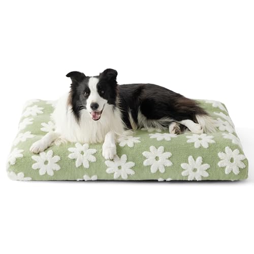 LE SURE Large Dog Beds-Thick Shredded Chopped Foam Pet Bed as Gift for Indoor with Removable Cover, Cute Modern Fuzzy Plush & Anti Slip Bottom, Green - color: Green, size: 36.0"L x 27.0"W x 4.0"Th