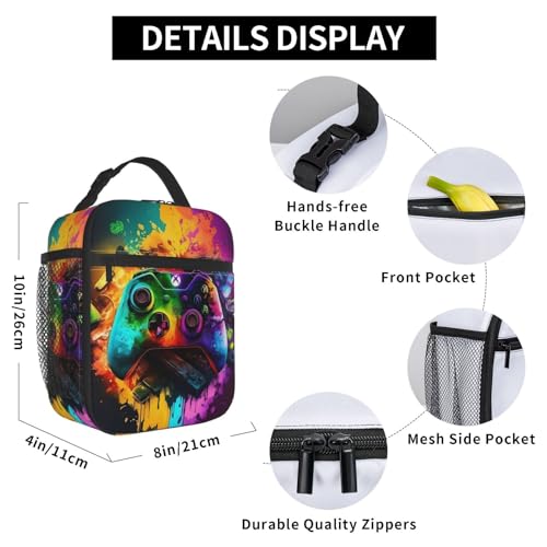 Colorful Video Game Cool Gamer Splash Insulated Lunch Bag Portable Reusable Zipper Lunch Box For Men Women Work Picnic Travel Camping - color: Black28