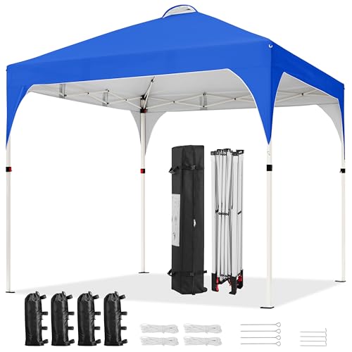 Yaheetech 6.6x6.6 Pop Up Canopy Tent with Vent, Easy Set Up Tent, Instant Sun Shelter Canopy with Wheeled Bag, 4 Sandbags, 8 Stakes & 4 Ropes, for Parties, Beach, Outdoor, Blue - color: Blue, size: 6.6×6.6