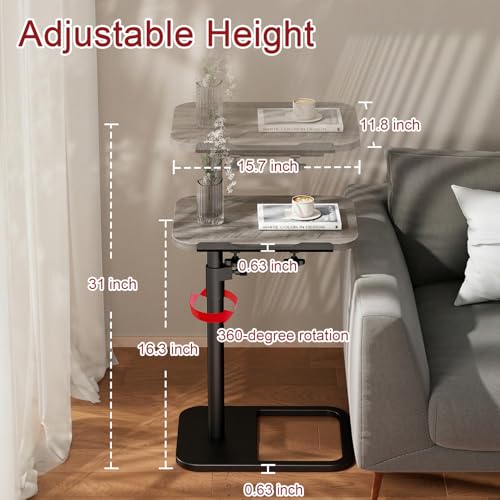 Height Adjustable Tv Trays Table for Sofa, Modern Angle Adjustable 360° Swivel and 180° Tilt Flip-Over Panel C Shaped Side Tables with Tablet Slots for Phone Computer (Grey) - color: Grey, style: Tilt C Table