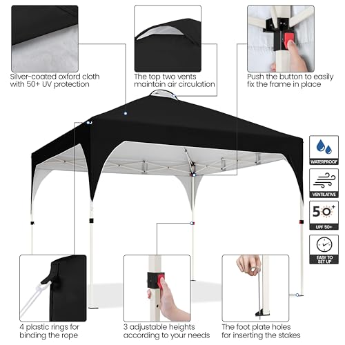 Yaheetech 10x10 Pop Up Canopy Tent with Vent, Easy Set Up Tent, Instant Sun Shelter Canopy with Wheeled Bag, 4 Sandbags, 12 Stakes & 4 Ropes, for Parties, Beach, Outdoor, Black - color: Black, size: 10x10